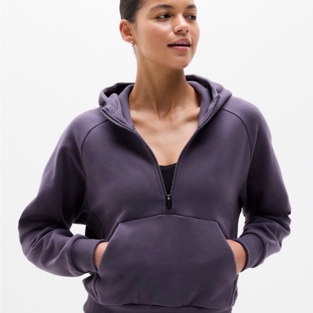 Athleta Forever Fleece 1/2 Zip Hoodie  in Twilight (muted deep purple)